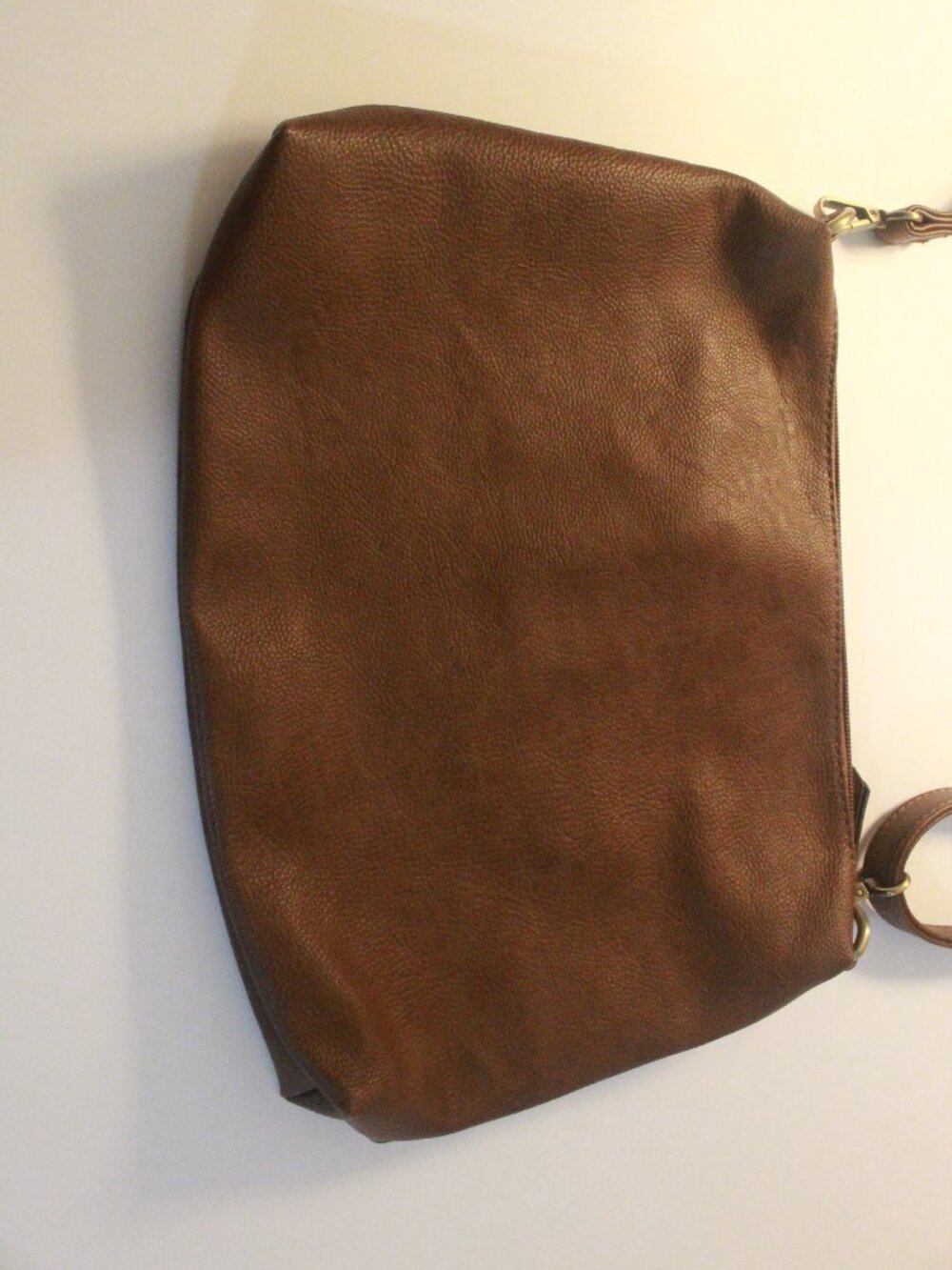 Brown Pebbled Crossbody Bag with Zip Top & Antique Gold-Tone Hardware EEE